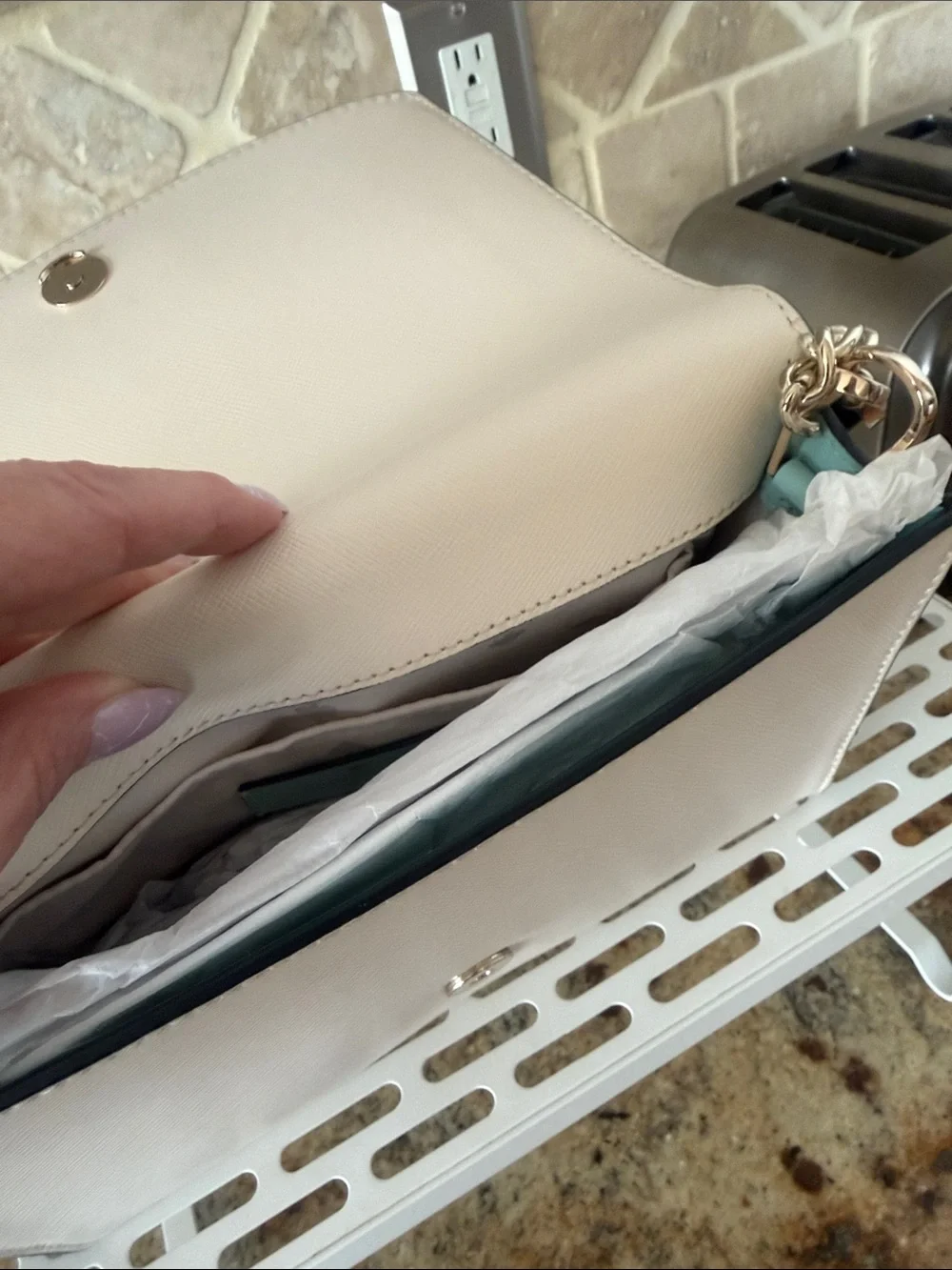 kate spade Mint and White Crossbody with Navy Strap & Silver Chain New no tags